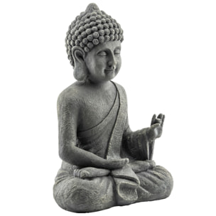 Statue de jardin bouddha assis effet pierre gris