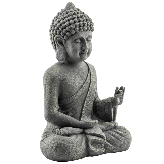 Statue de jardin bouddha assis effet pierre gris
