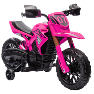 Moto Cross électrique enfant 6 V 2 moteurs effets sonores max. 3 Km/h 30 Kg avec stabilisateurs rose