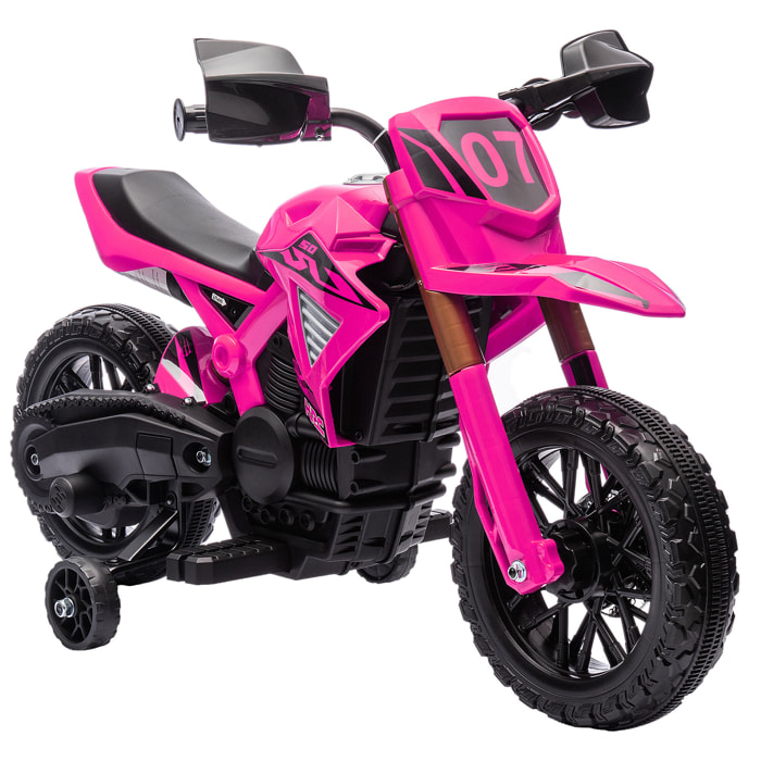 Moto Cross électrique enfant 6 V 2 moteurs effets sonores max. 3 Km/h 30 Kg avec stabilisateurs rose
