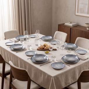 Servizio piatti 18 pezzi decoro concentrico in porcellana - Blu