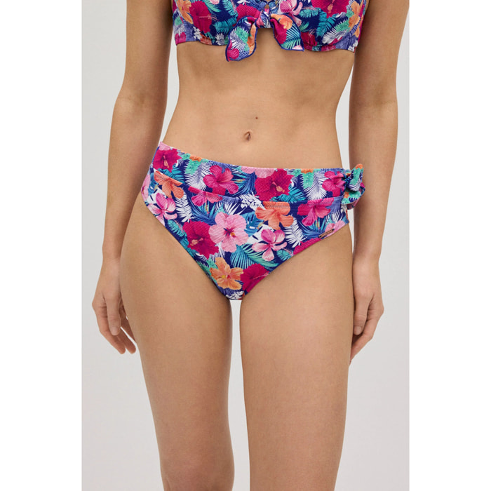Slip bikini midi in piqué floreale