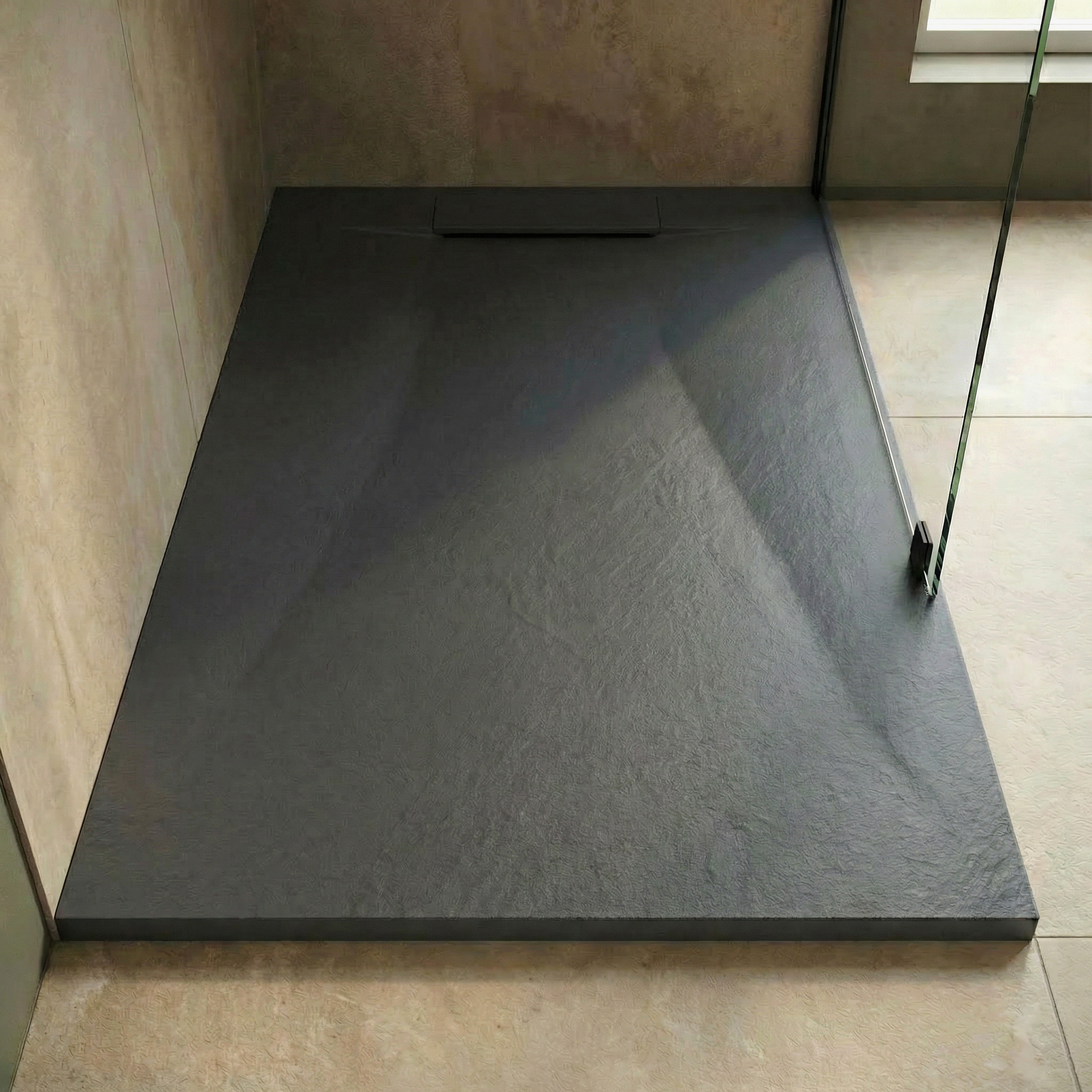 Receveur de douche antidérapant et ultra résistant en résine composite effet pierre 120x90 cm – Gris foncé (CERAPX12090DG)
