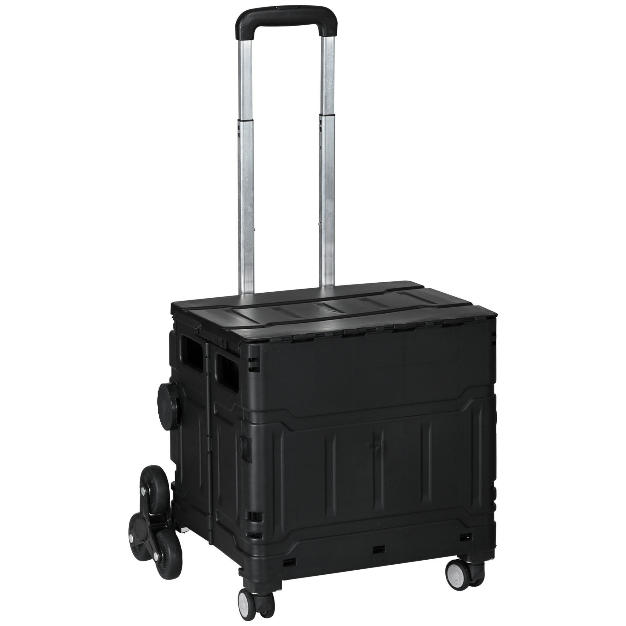 Carrito de la Compra Plegable Carrito para Supermercado con 2 Ruedas Longitud de Mango Ajustable Capacidad 35 Litros para Oficina Escuela Hogar 48x43x95 cm Negro