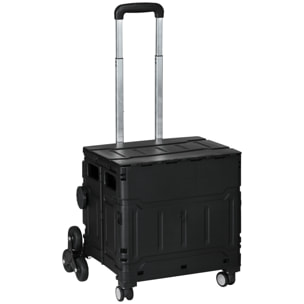 Carrito de la Compra Plegable Carrito para Supermercado con 2 Ruedas Longitud de Mango Ajustable Capacidad 35 Litros para Oficina Escuela Hogar 48x43x95 cm Negro