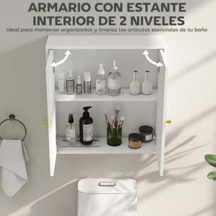 Armario de Baño de Pared Mueble de Baño Colgar con Estantes 2 Puertas con Diseño de Arco Tiradores Dorados 60x20x60 cm Blanco