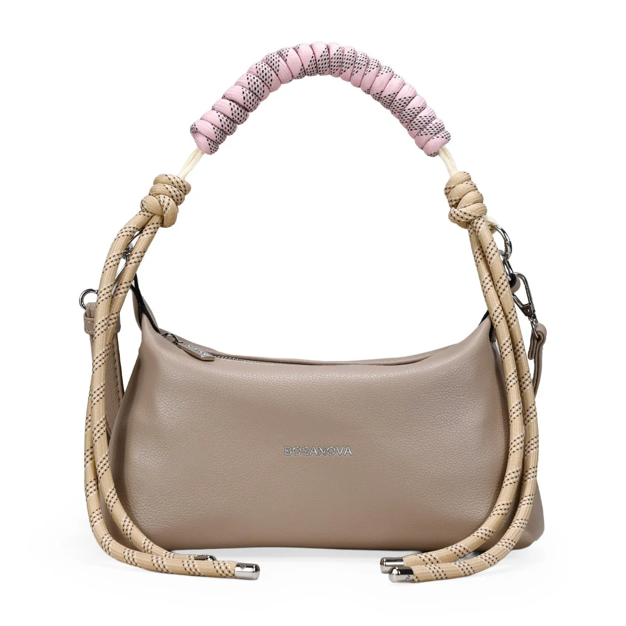 Bolso bandolera beige con asa corta de cuerda