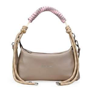 Bolso bandolera beige con asa corta de cuerda