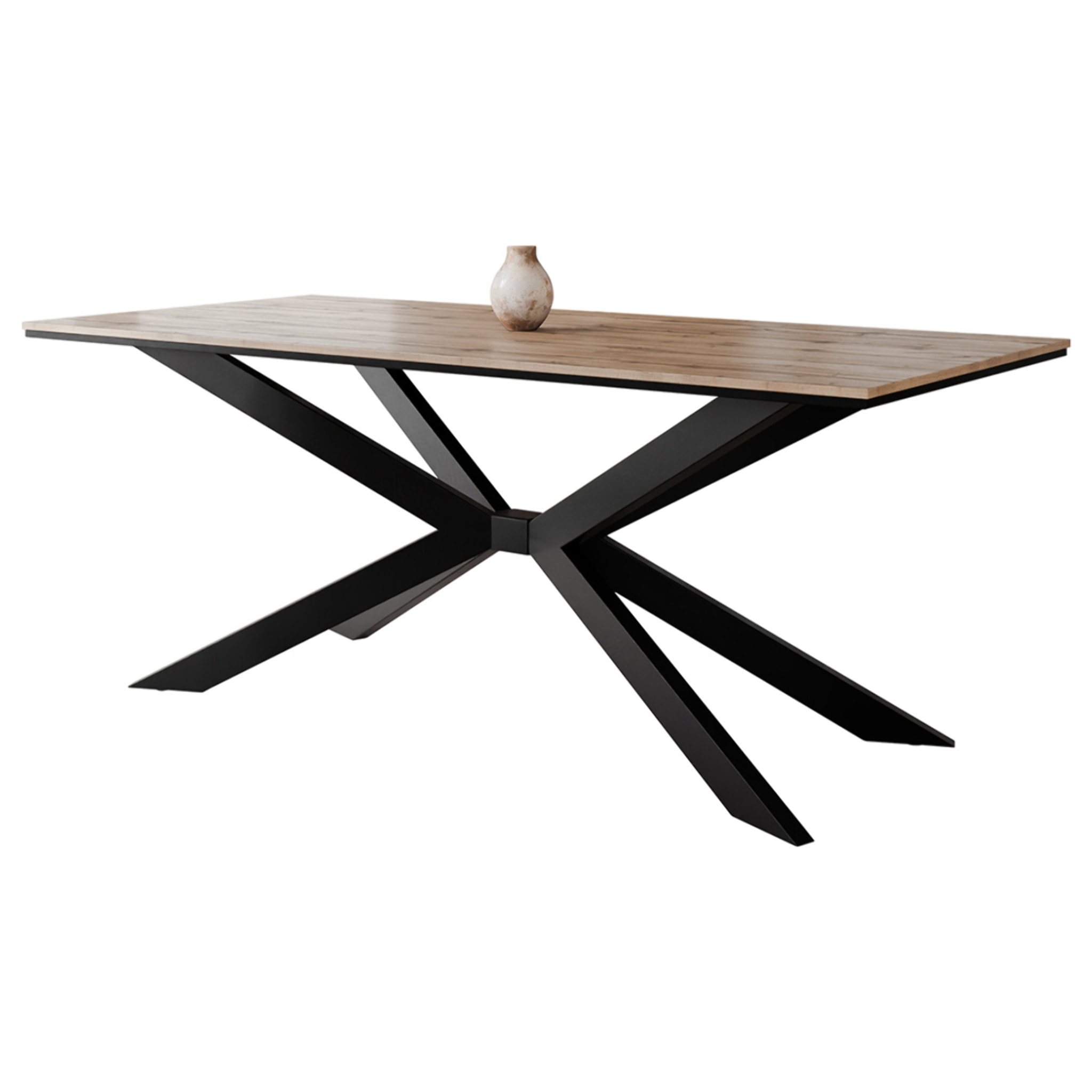 Casey - table à manger - plateau effet bois - pieds en métal - 4 à 8 personnes - Bois / Noir