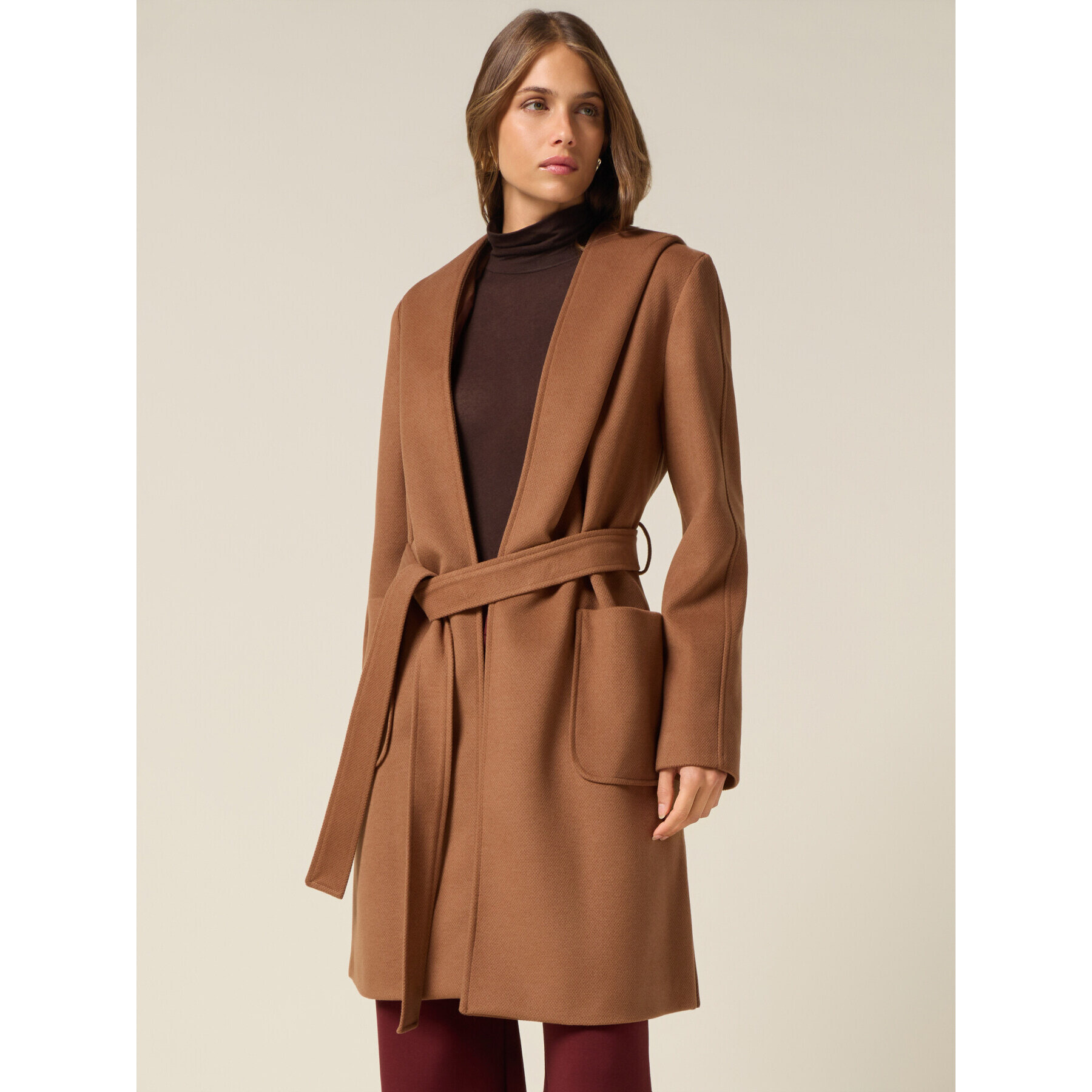 Oltre - Cappotto con cappuccio e cintura - Marrone