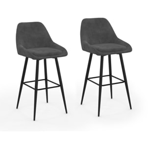 Tabourets de bar Olivia velours gris foncé pieds métal - lot de 2