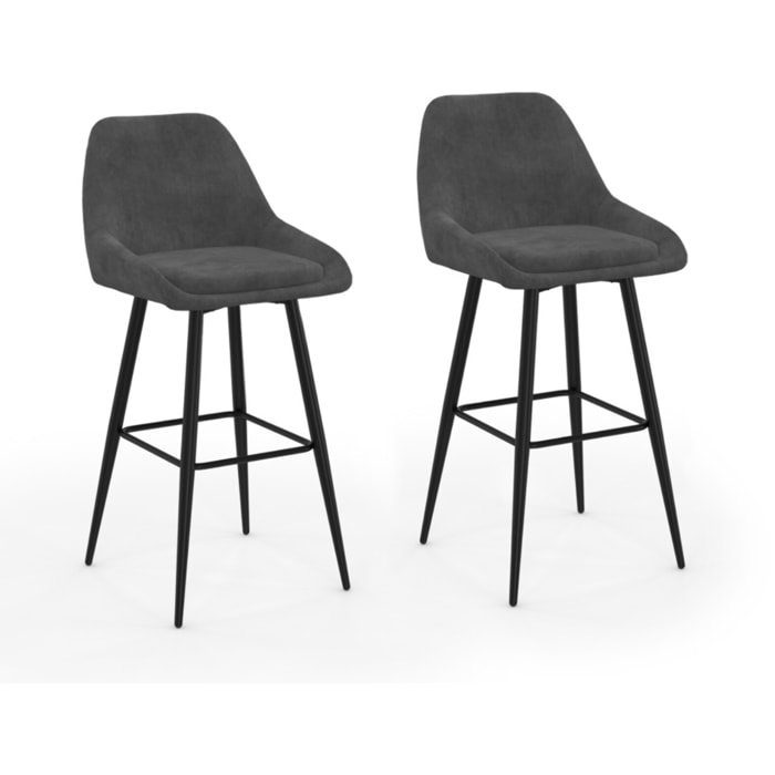 Tabourets de bar Olivia velours gris foncé pieds métal - lot de 2