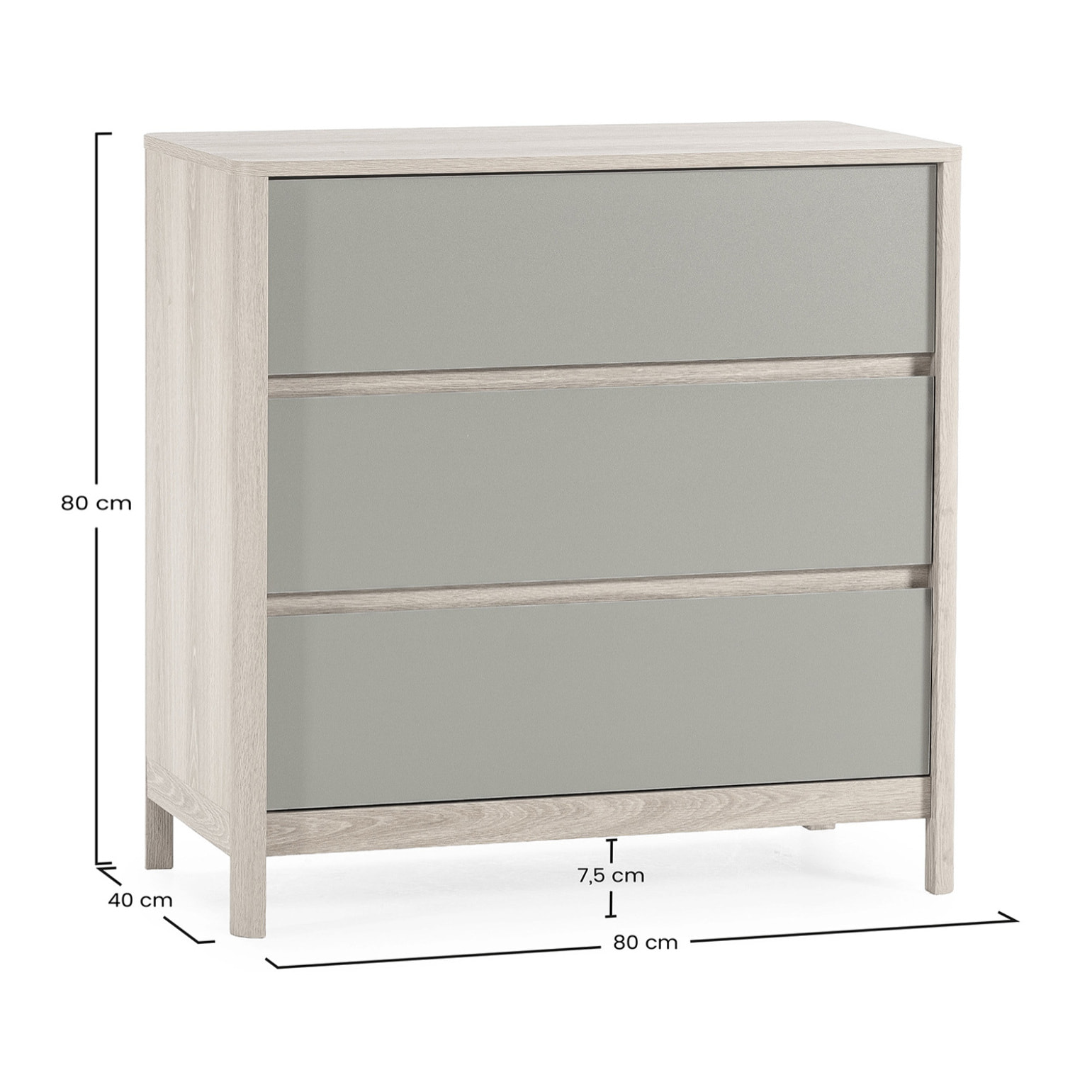 Cómoda de noche Nassau 3 cajones efecto Roble/Verde