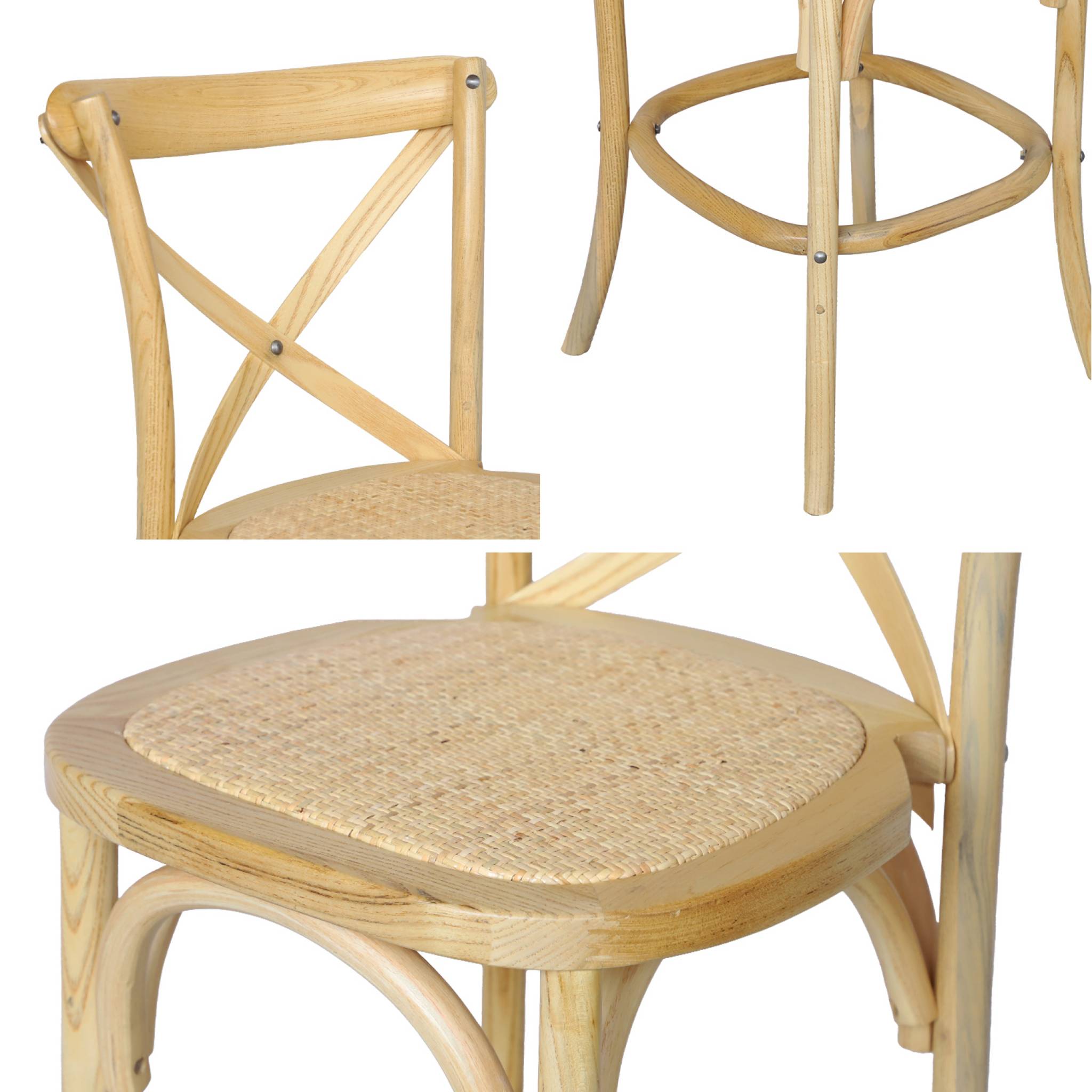 Tabouret de bar bistrot vintage en bois naturel avec repose-pieds