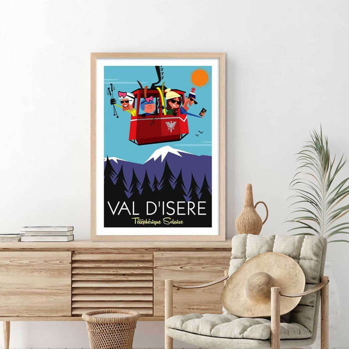 Affiche Ski à Val D'Isère Affiche + cadre en bois - Chêne