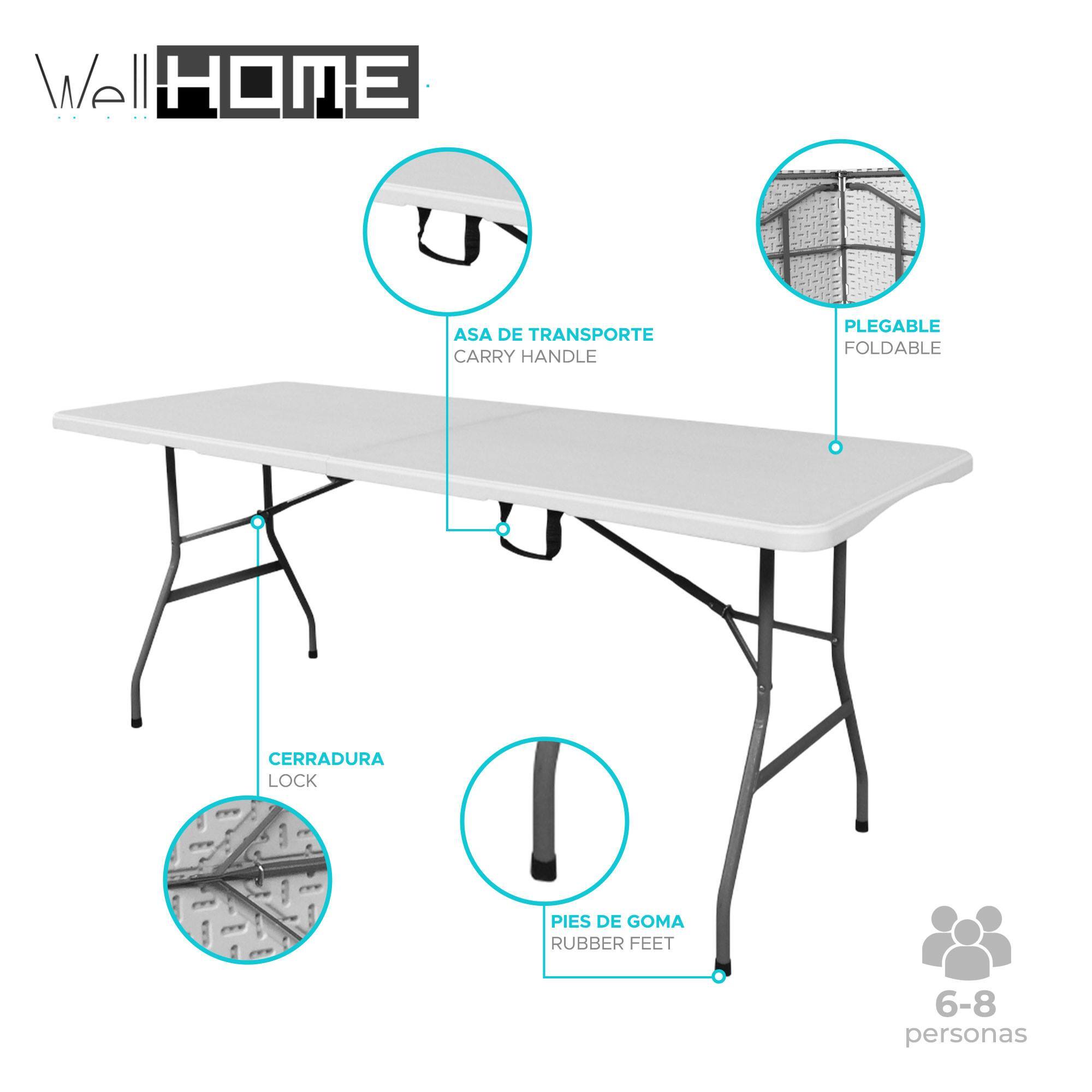Mesa pleglable multifuncional 180 x 70 x 74 cm con cierre de plástico