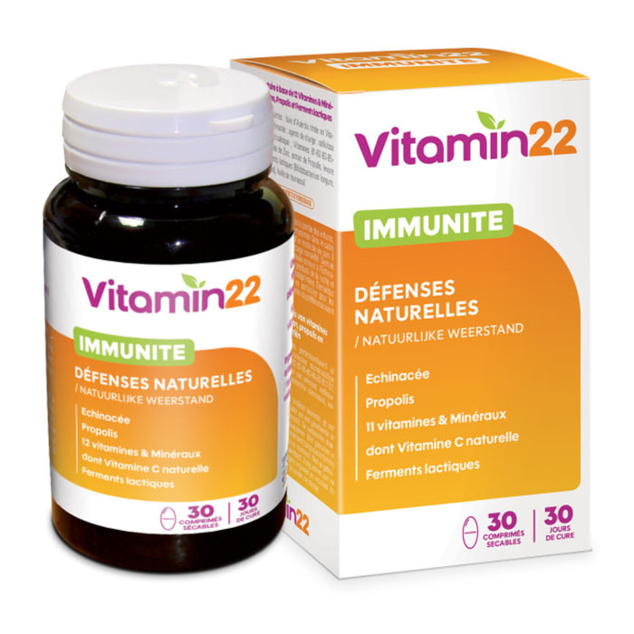 VITAMIN'22 - Immunité - Vitamines, Minéraux, Échinacée et Propolis - Renforce les défenses immunitaires et réduit la fatigue - Cure de 30 jours