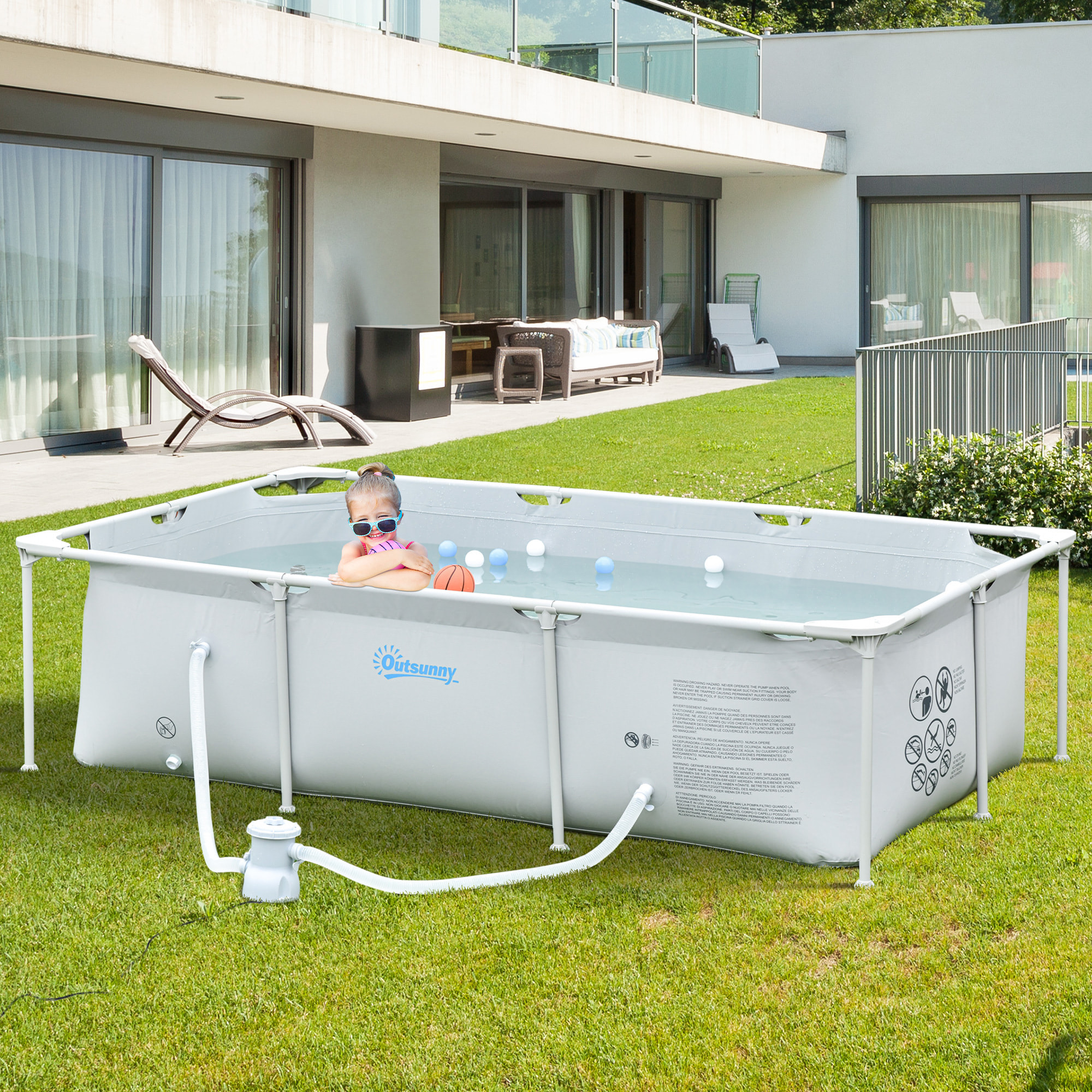 Piscina Desmontable 252x152x65 cm Rectangular con Depuradora Cartucho 2163L Gris