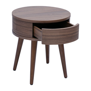 Table de chevet ronde en bois foncé avec tiroir JUDITH