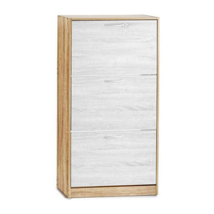 Scarpiera 3 ante salvaspazio in finitura rovere, mobile porta scarpe compatto fino a 18 paia, design moderno e funzionale, ideale per ingresso e corridoio, struttura resistente, facile da montare con istruzioni e accessori inclusi