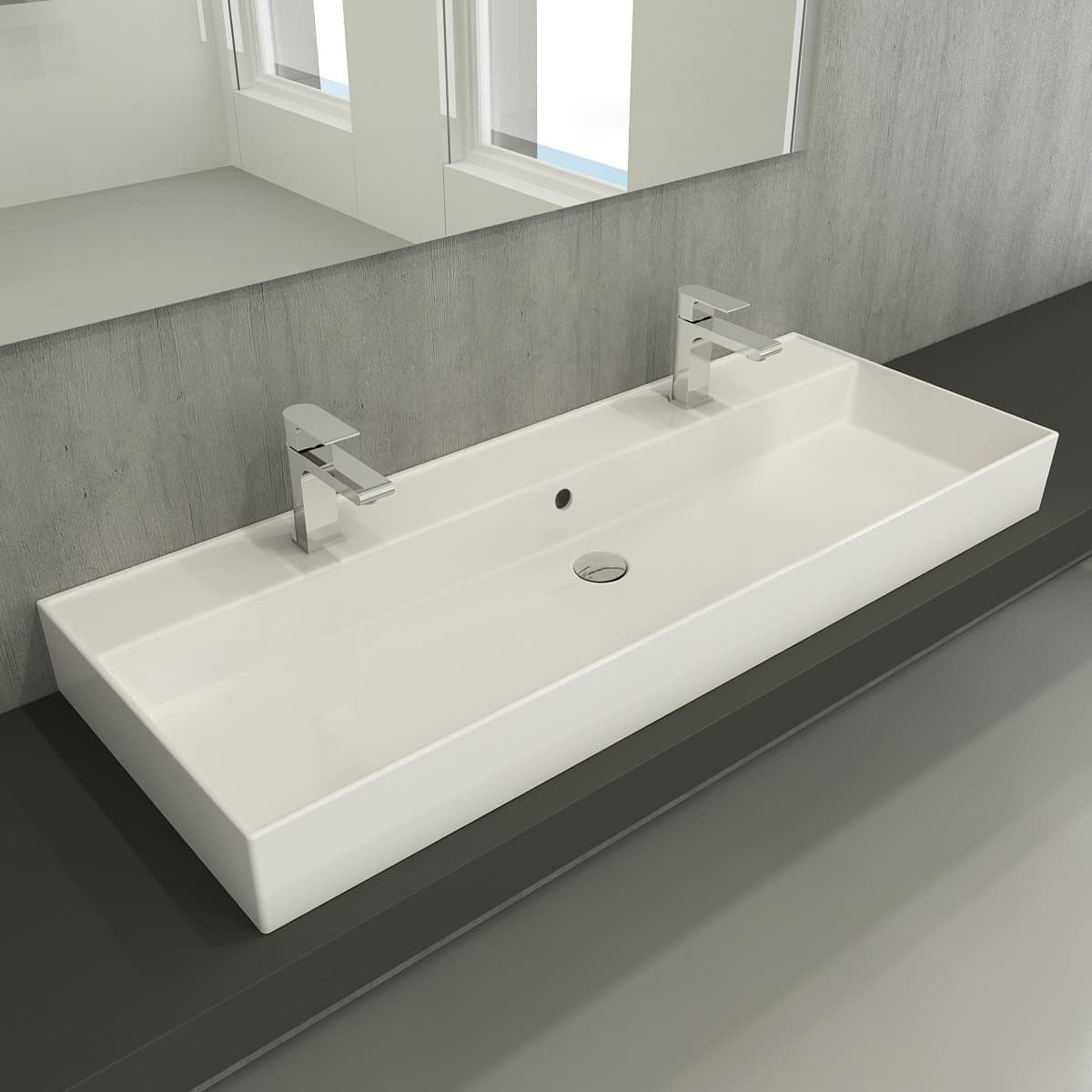 Lavabo 121,4 x 46,9 cm en céramique blanc – 2 trous – Infinitio (SATINF12046)