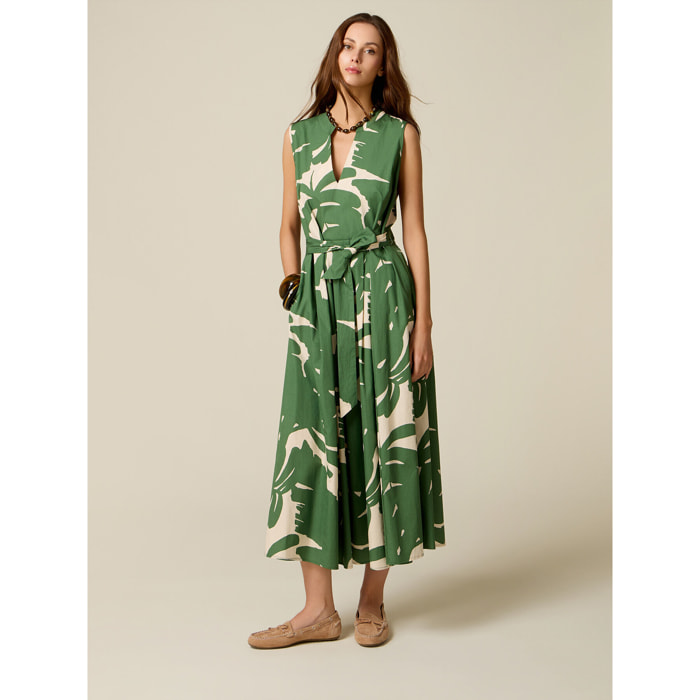 Oltre - Vestido flare en popelina estampada - Verde