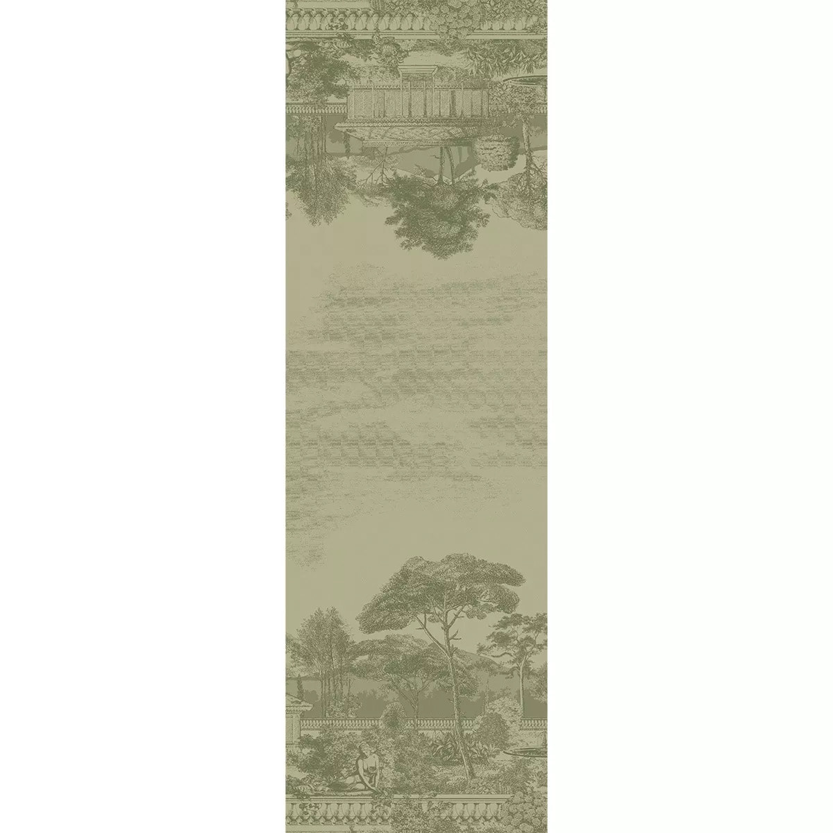 Chemin de table pur coton anti tache motif jacquard Jardin spirituel olive