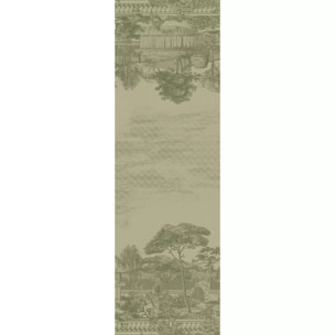 Chemin de table pur coton anti tache motif jacquard Jardin spirituel olive