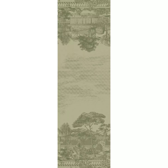 Chemin de table pur coton anti tache motif jacquard Jardin spirituel olive