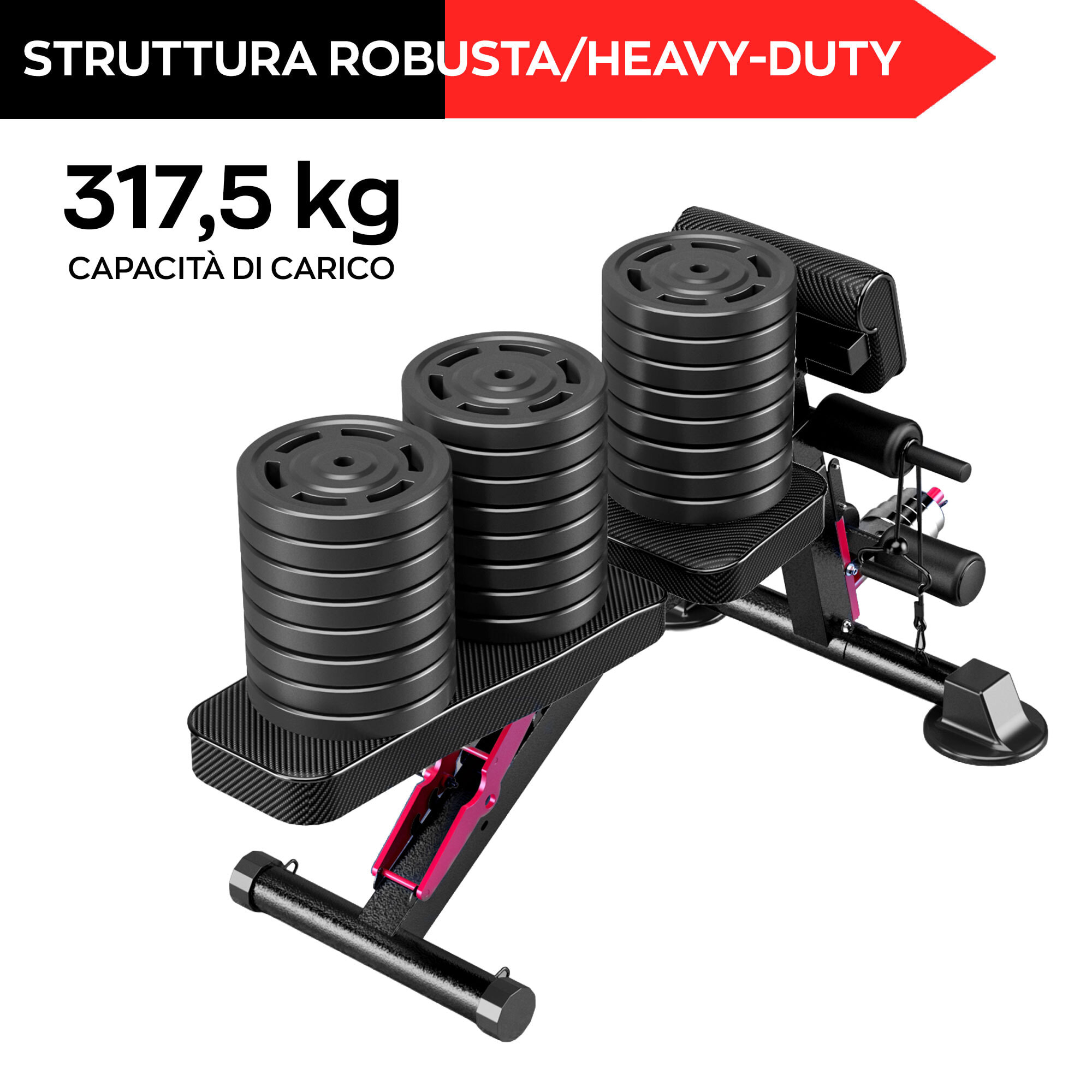 Kinetix - Panca da Fitness Multifunzione Pieghevole 62,5x89,2 cm Con Elastici Inclinabile in Acciaio Nero