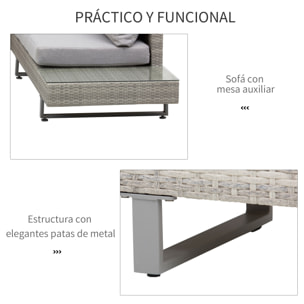 Conjunto de Muebles Set de Sofás Ratán 3 Piezas Cojines Extraíbles Acero Gris