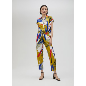 Pantaloni jogger satinati stampa tropicale