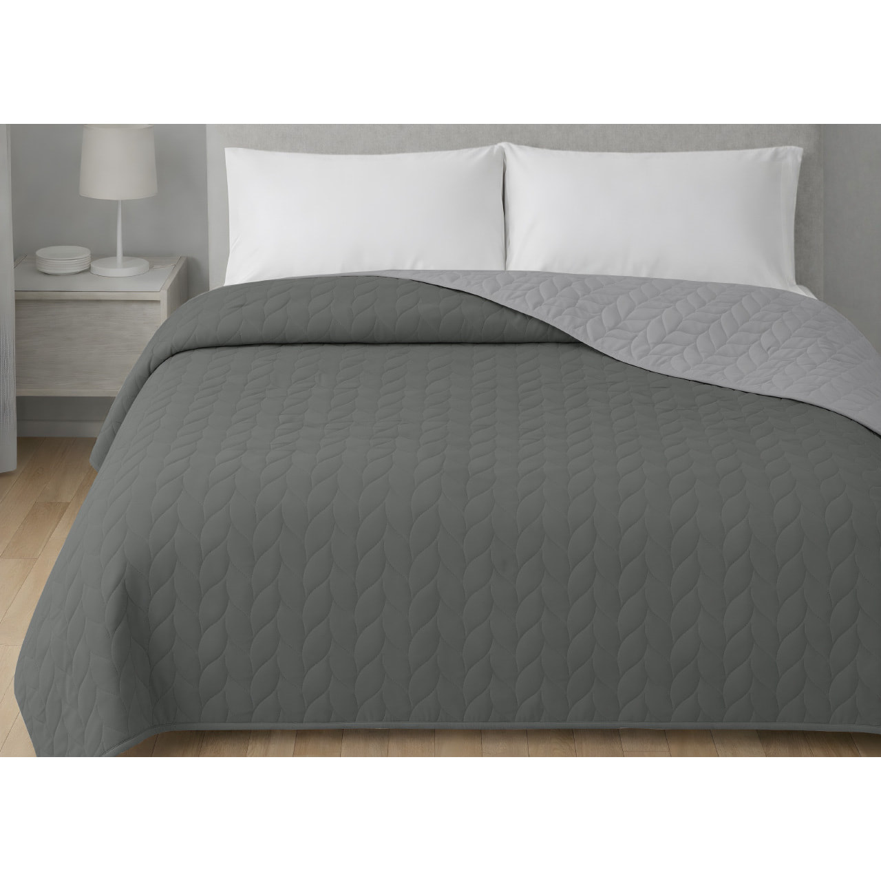 Copriletto Trapuntato Estivo Bicolor Double Face Tinta Unita Life Grigio