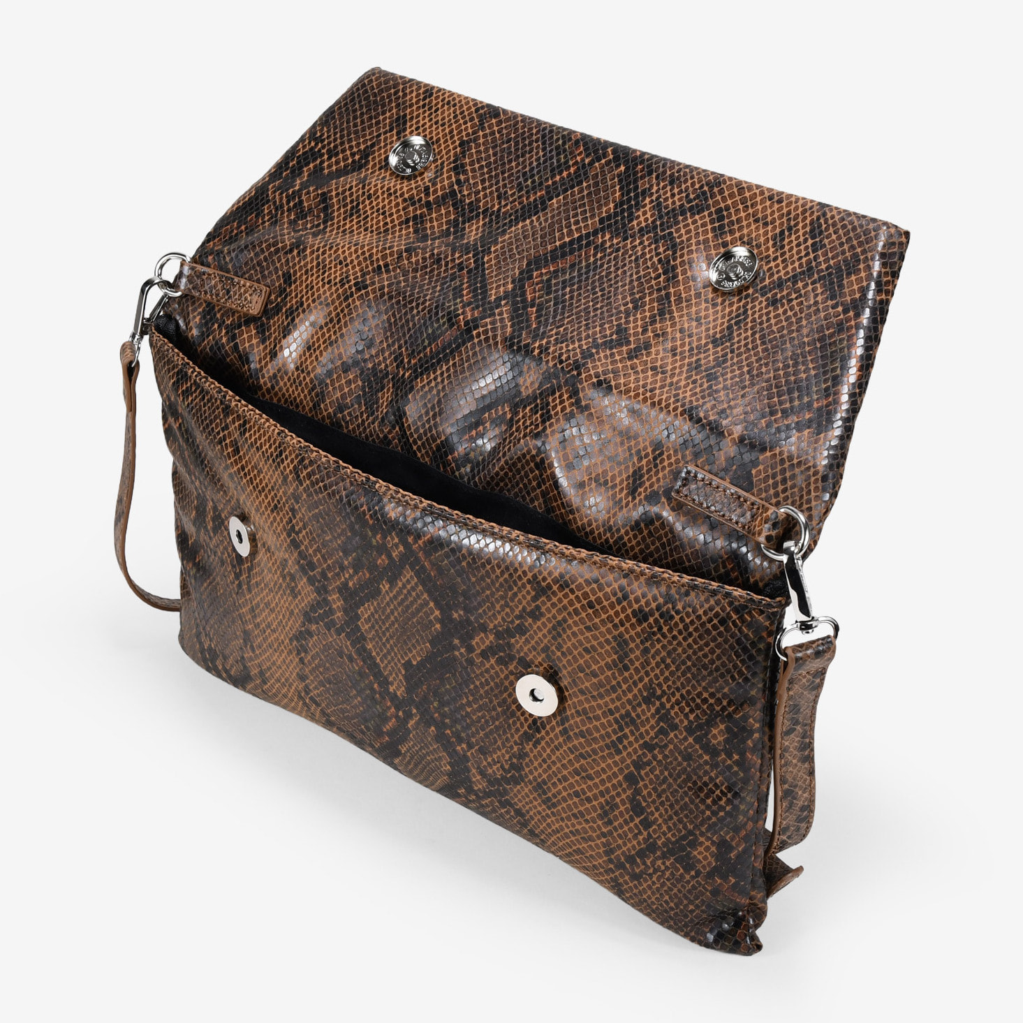 Bolso de mano marrón efecto serpiente