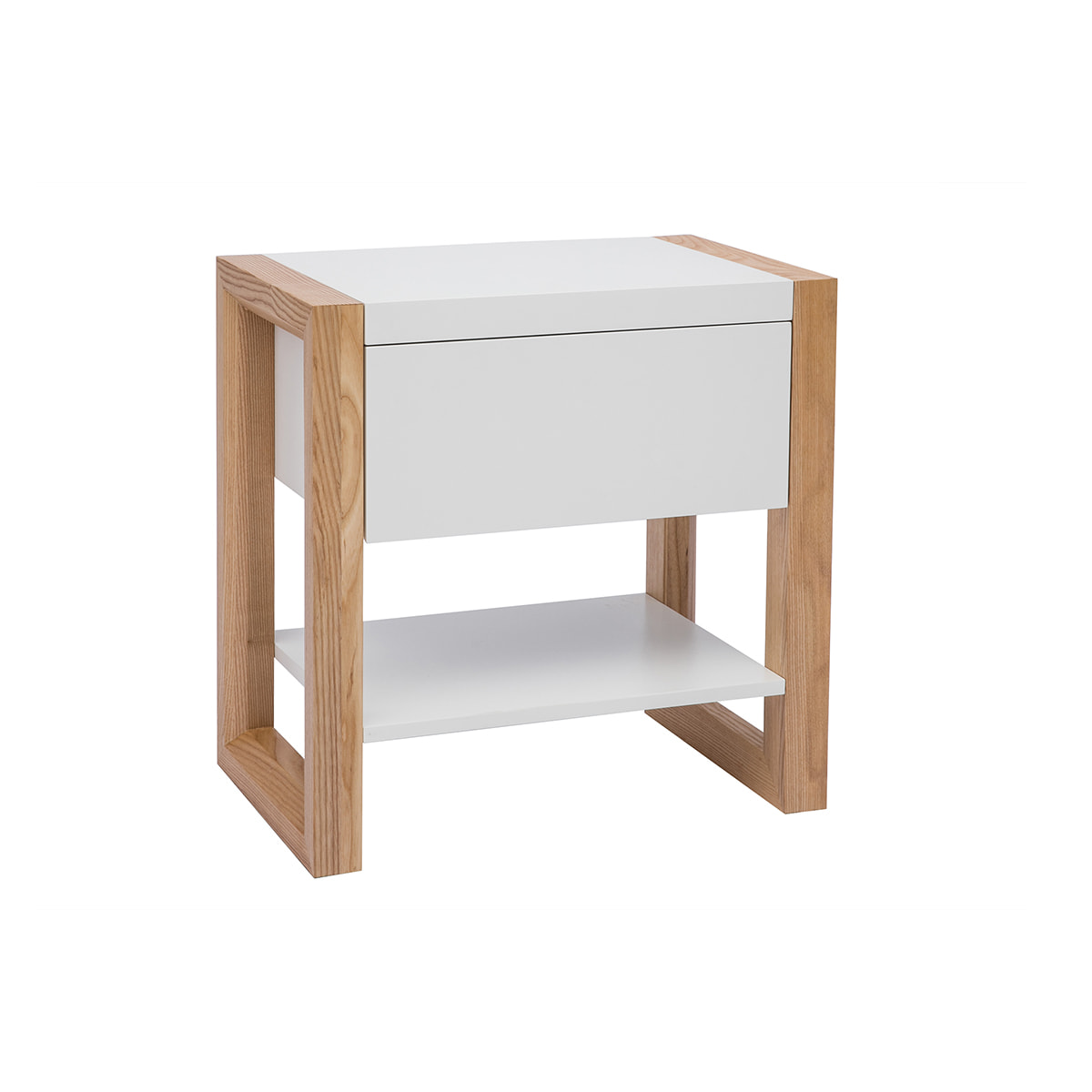 Table de chevet blanc et bois clair frêne massif ARMEL