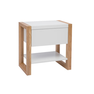 Table de chevet blanc et bois clair frêne massif ARMEL