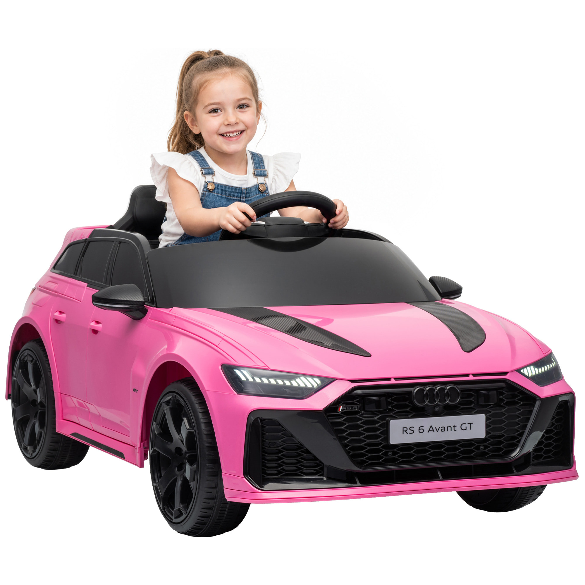 AIYAPLAY Coche Eléctrico para Niños Audi RS 6 Avant GT Coche de Batería 12V con Mando a Distancia 2,4 G Motor Doble Arranque Progresivo Suspensión MP3 Bocina y Faros LED 3-6 Años 3–5 km/h Rosa