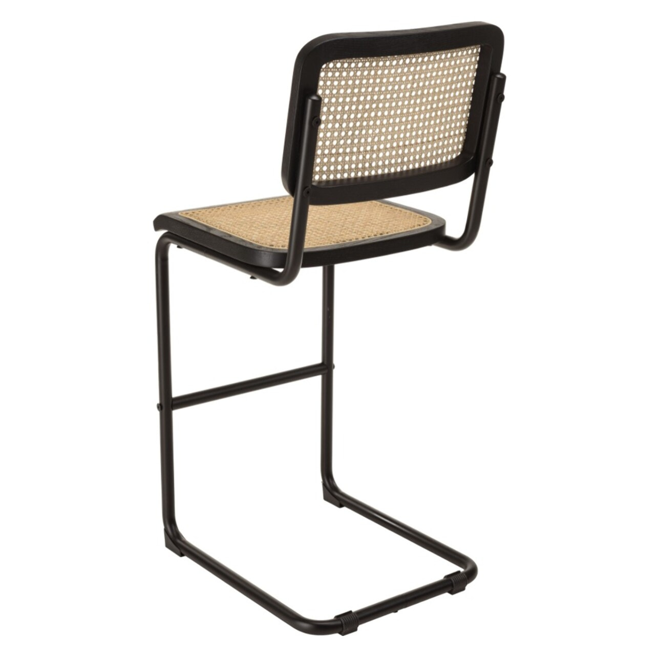 PIERRE - Lot de 2 tabourets d'ilot bois noir/rotin naturel pieds métal