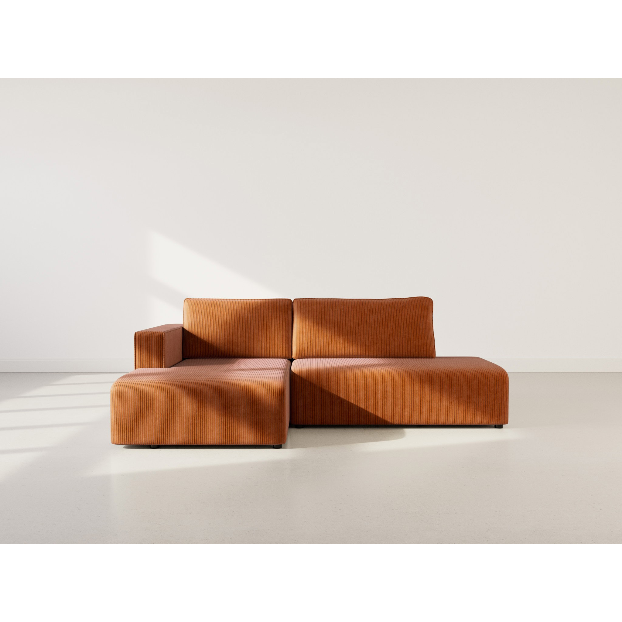 Topaze - canapé d'angle gauche 4 places convertible avec coffre en velours côtelé - Terracotta