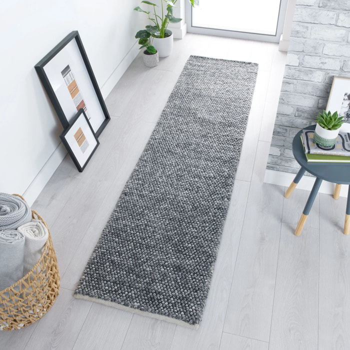 Tapis laine bouclée de couloir MINERALS Gris