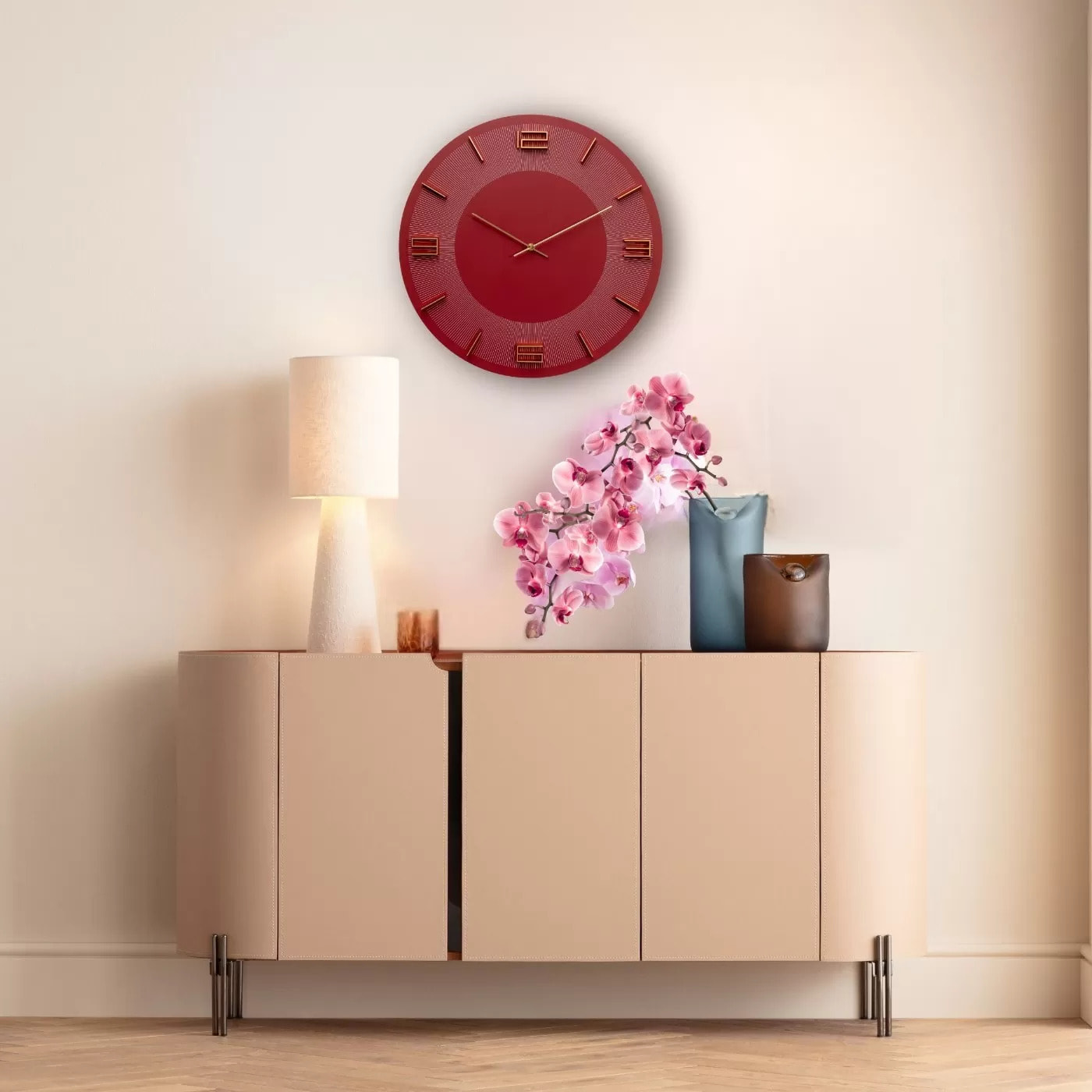 Horloge murale Leonardo rouge Kare Design