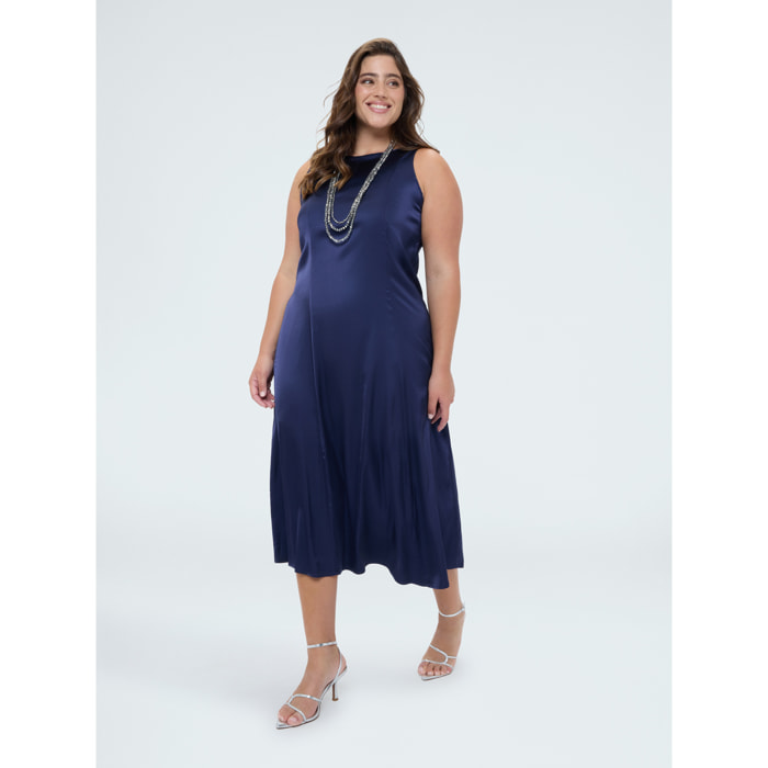 Fiorella Rubino - Vestito lungo smanicato in raso di viscosa - Blu