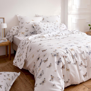 Housse de couette percale de coton 80 fils motif papillons - Blanc
