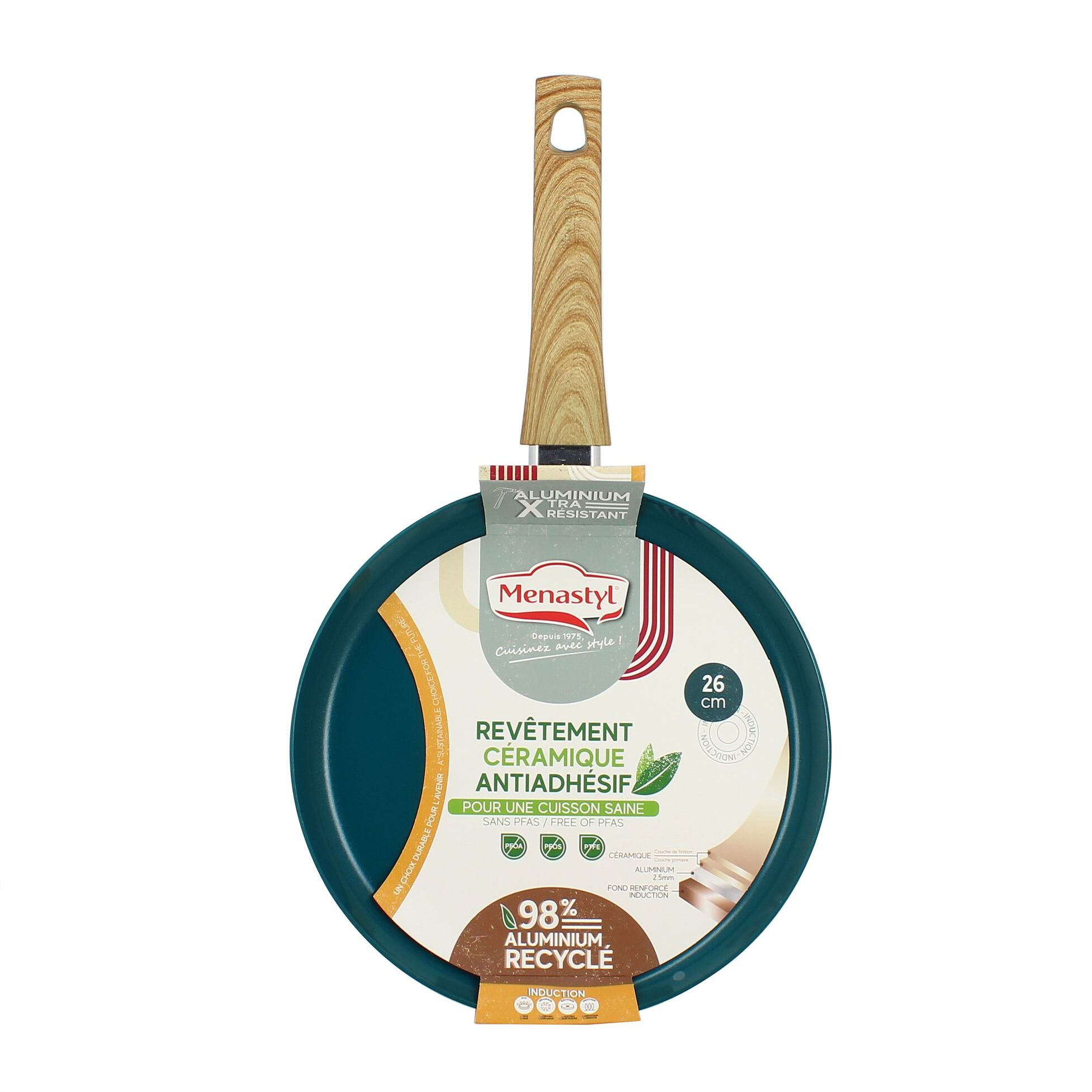 Crêpière 26cm en aluminium recyclé bleu canard - tous feux COLORAMA