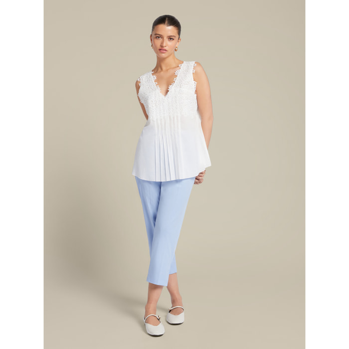 Elena Mirò - Pantalones capri de algodón elástico - Light - blue