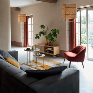 Meuble TV "Rayo" - bouleau & acajou - finition laquée 50x140 cm