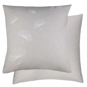Taie d'oreiller pur coton lavé tissé teint brodé beige Brise d'ete naturel