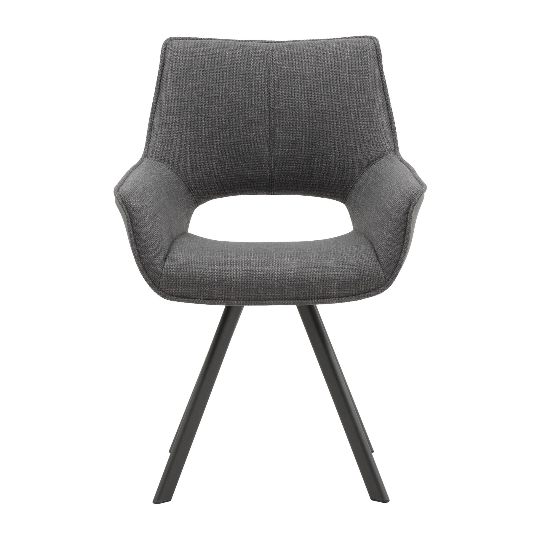 Set di 2 sedie MONTMARTRE in similpelle grigio, tessuto grigio e gambe in metallo nero, con braccioli