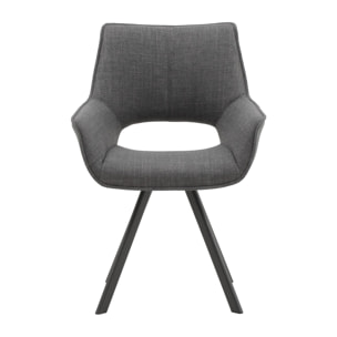 Set di 2 sedie MONTMARTRE in similpelle grigio, tessuto grigio e gambe in metallo nero, con braccioli