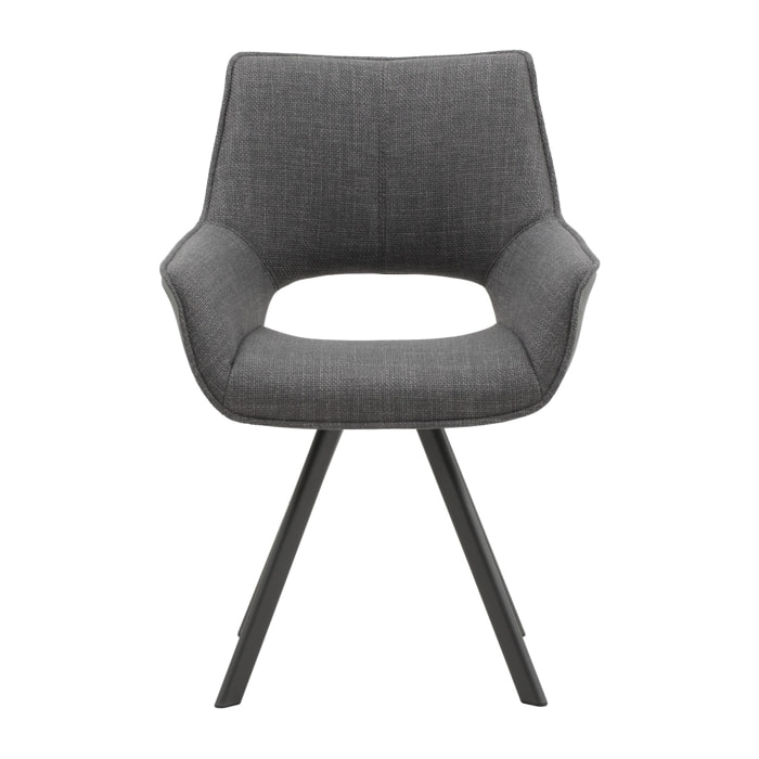 Set di 2 sedie MONTMARTRE in similpelle grigio, tessuto grigio e gambe in metallo nero, con braccioli